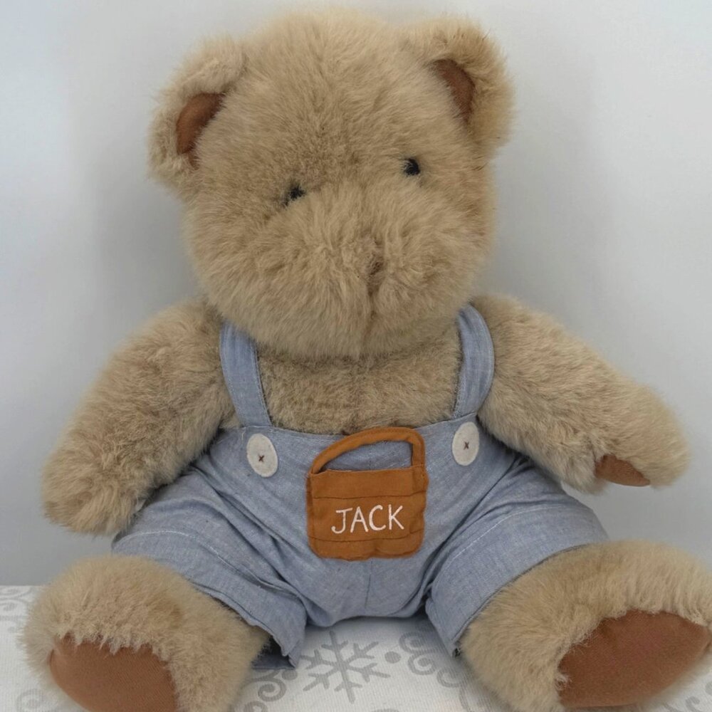 Plush Teddy Bear In Overalls With "Jack" Embroidered‎ Pocket